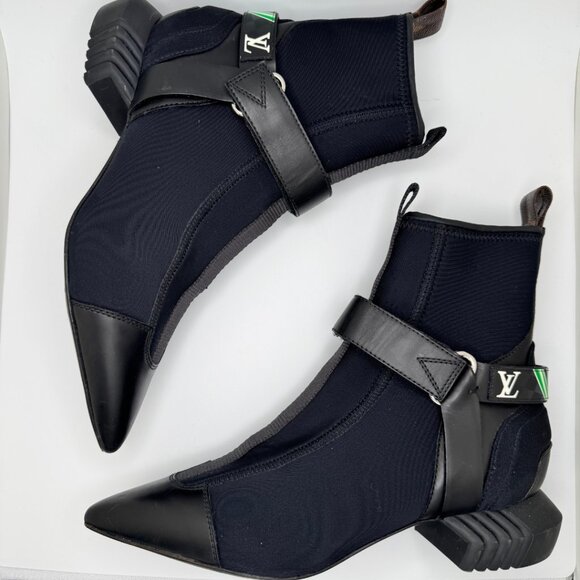 Louis Vuitton Neoprene Deep Sea Strap Ankle Boot Leather Pointed Toe Black EU 38 - Picture 7 of 11